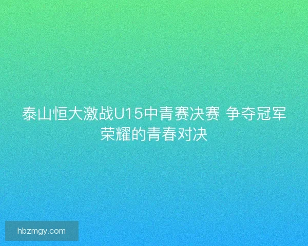 泰山恒大激战U15中青赛决赛 争夺冠军荣耀的青春对决