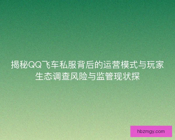 揭秘QQ飞车私服背后的运营模式与玩家生态调查风险与监管现状探